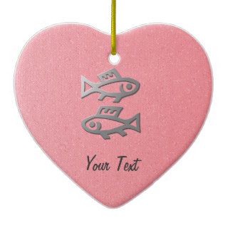 Pisces Star Sign Silver Fish Romantic Pink Heart Christmas Tree Ornaments