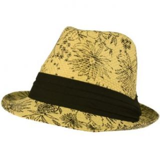 Ladies Floral Print Beach Summer Fedora Trilby Pleated Hatbband Sun Hat Natural