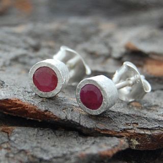 silver ruby dot stud earrings by embers semi precious and gemstone designs