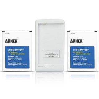 Anker 2 x 3100mAh Li ion Batteries for Samsung Galaxy Note 2/II, N7100, I605 (Verizon), I317 (AT&T), T889 (T Mobile), L900 (Sprint), R950 (U.S. Cellular), fits EB595675LA, with Anker Travel Charger Cell Phones & Accessories