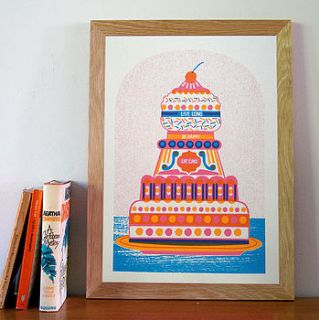'be happy, live long, eat cake' screen print by marcus walters