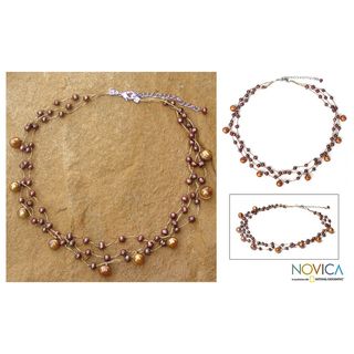 'Cinnamon Glow' Pearl Choker Necklace (Thailand) Novica Necklaces
