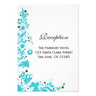 Blue, Black and White Floral Reception Card