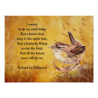 Ode to Spring Poem with Bown Bird Wren Print