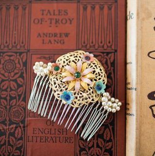 filigree flower vintage hair comb by la belle epoque