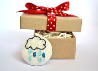 hand embroidered cloud brooch by adventures and tea parties