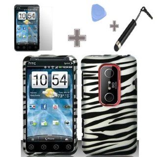 Rubberized Silver Black Zebra Snap on Design Case Hard Case Skin Cover Faceplate with Screen Protector, Case Opener and Stylus Pen for HTC Evo 3D   Sprint Cell Phones & Accessories