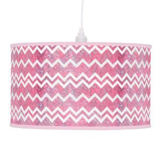 Trendy Girly Pink Chevron Glitter Photo Print Hanging Lamp