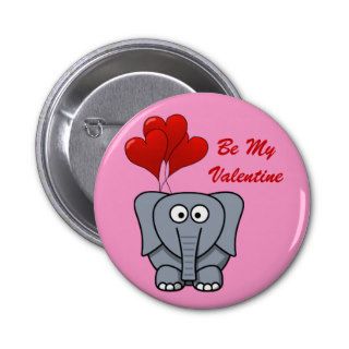 Elephant Red Heart Balloons Be My Valentine Pink Pinback Button