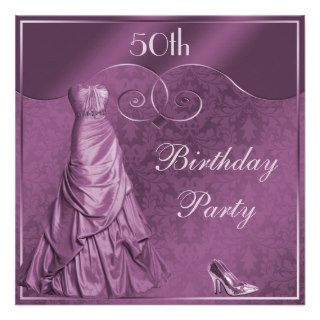 Glamorous Purple Ball Gown 50th Birthday Party Custom Invite