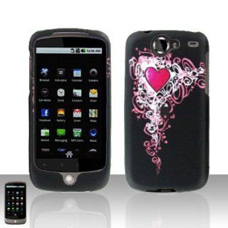 Black with Pink Vine Heart Gothic HTC Google Nexus One 1 Rubber Texture Snap on Cell Phone Case Cell Phones & Accessories