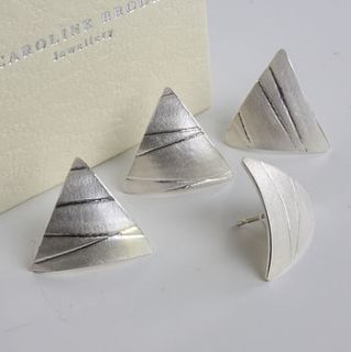 handmade silver triangle geometric earrings by caroline brook