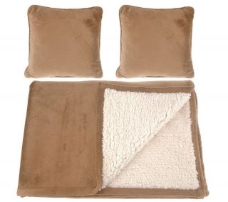 Reversible Microplush and Faux Sherpa 50 x 70 Throw with 2 Pillows —