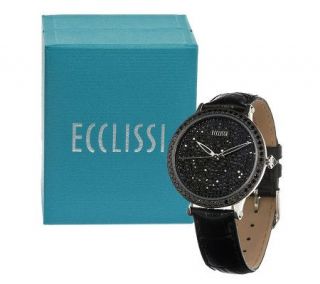 Ecclissi 5.30 ct tw Black Spinel Leather Strap Sterling Watch —