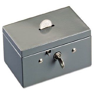 Small Cash Box with Coin Slot, Disc Lock, Gray 