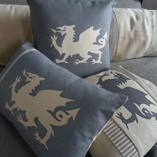 hand printed welsh dragon cushion by helkatdesign