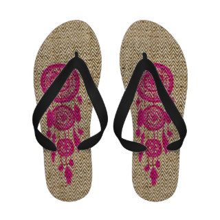 Hipster pink dreamcatcher on chevron brown jute sandals
