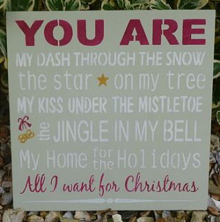 'all i want for christmas' typography sign by country blessings