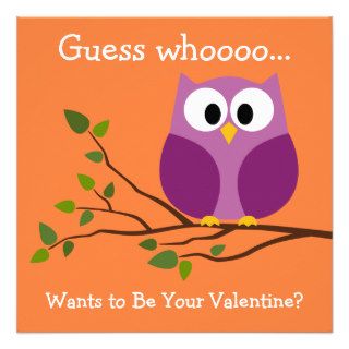 Kids Valentines Day Card with Cute Cartoon Owl Custom Announcements