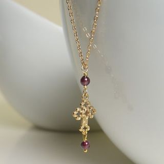 22 k gold plated cross necklace with garnets by begolden
