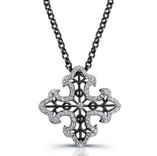 Victoria Kay 1/4ct White Diamond Cross Pendant in Sterling Silver with Black Rhodium, 16" Jewelry