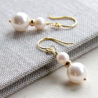 gold drop earrings made with swarovski glass pearls by myhartbeading