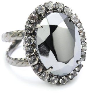 Sorrelli "Midnight Moon" Crystal Oval Cocktail Adjustable Ring Jewelry