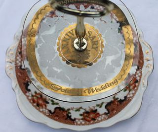 golden wedding anniversary vintage cake stand by teacup candles