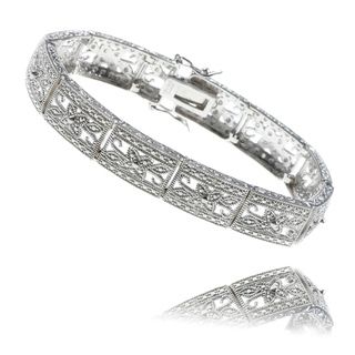 Finesque Sterling Silver 1/10ct TDW Diamond Filigree Flower Bracelet (I J, I2 I3) Finesque Diamond Bracelets