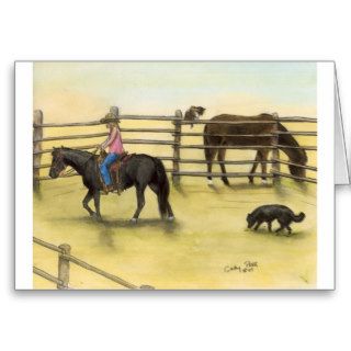 Girl Riding Horse Pony Dog Cat Art Cathy Peek Greeting Card