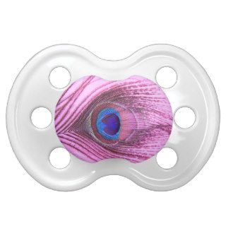 Pink peacock feather heart pacifiers