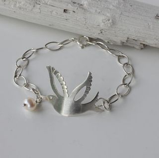 silver hummingbird bracelet with pearl by caroline brook
