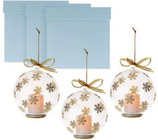 Set of 3 Candle Impressions Glass Ornaments w/ Flameless Votives & Boxes —