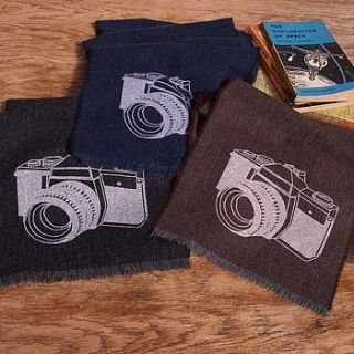 printed lambswool camera scarf personalisable by stabo