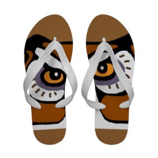 Brown & White Owl Eyes Women's Flip Flop Gift Flip Flops
