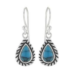 Sunstone Sterling Silver Created Turquoise Roped Edge Dangle Earrings Sunstone Gemstone Earrings
