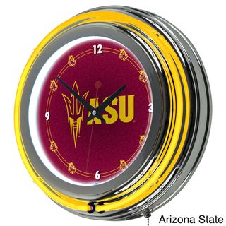 Licensed 14 inch NCAA Double Ring Neon Clock Trademark Games Clocks