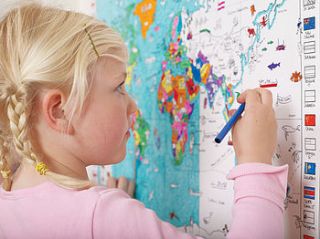 colour in world map poster and pens by doodlebugz