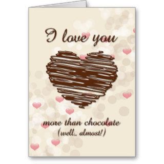 I love you more than chocolate pink hearts greeting card