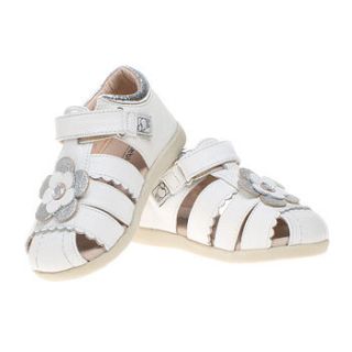 girl's white real leather sandals shoes by my little boots