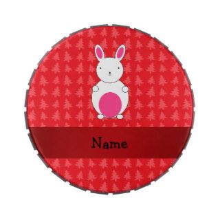 Personalized name bunny red christmas trees jelly belly candy tin