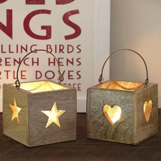 natural wood tealight holders   heart & star by primrose & plum
