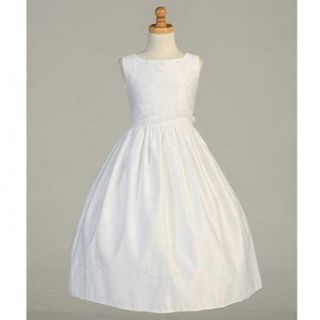 Lito White Beaded Satin Tea Length First Communion Dress Girls 6 14 Lito Clothing