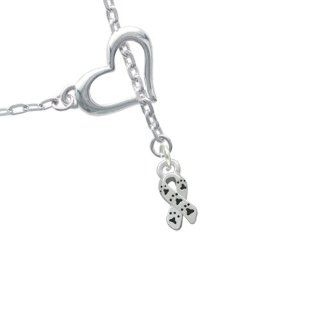 Mini Silver Ribbon with Paw Prints Heart Lariat Charm Necklace Delight Jewelry