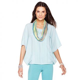 MarlaWynne Pebbled Crepe Pleated Front Top