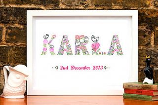 personalised childs name christening print by wetpaint