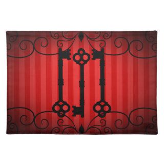 Gothic victorian old keys on red stripes place mats