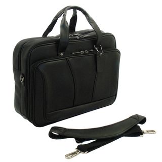 Black Leather Double Gusset 15.4 inch Laptop Briefcase Laptop Cases