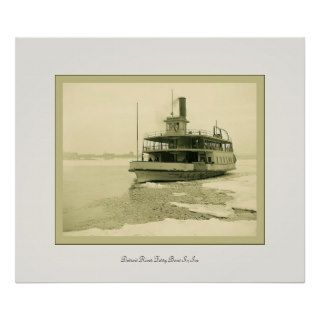 Detroit River Ferry Boat In Ice ~ Vintage Photo Print