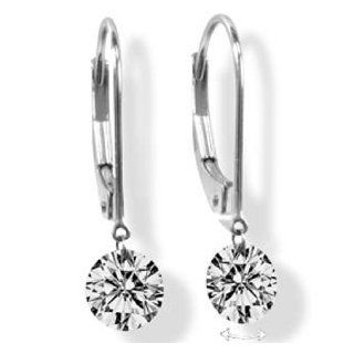 1.00 Carat Diamond 14k White Gold Dancing Dangle Hoop Earrings Jewelry